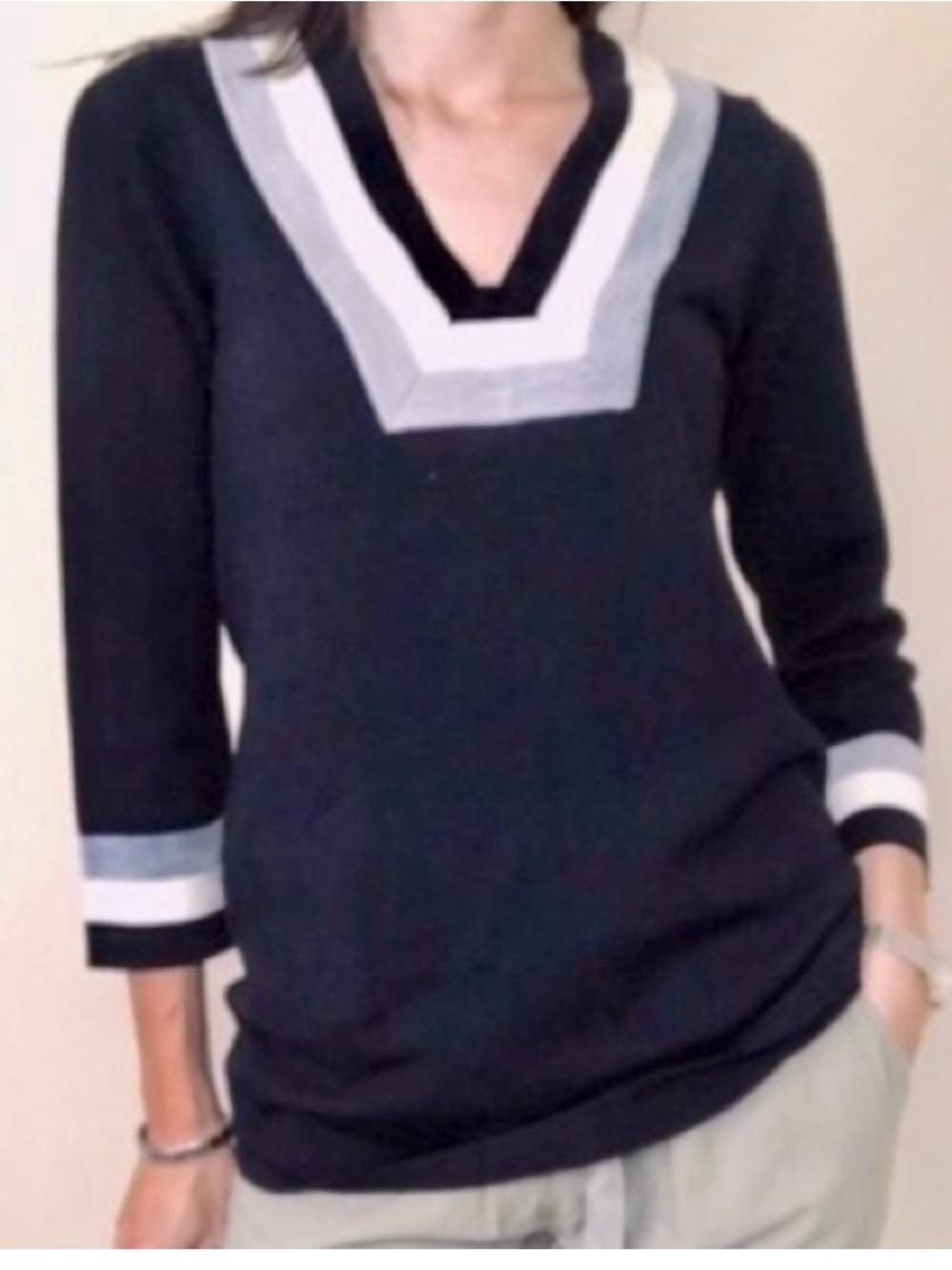 Tory Burch Cicada Merino Wool Striped Tunic Sweater